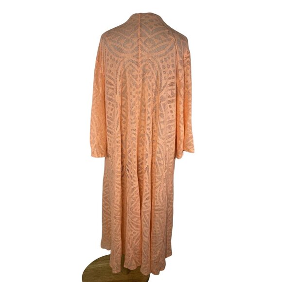 Torrid Peach Geo Hilo Mesh Kimono 3/4 Size Lightweight Longline Cardigan - Picture 3 of 6
